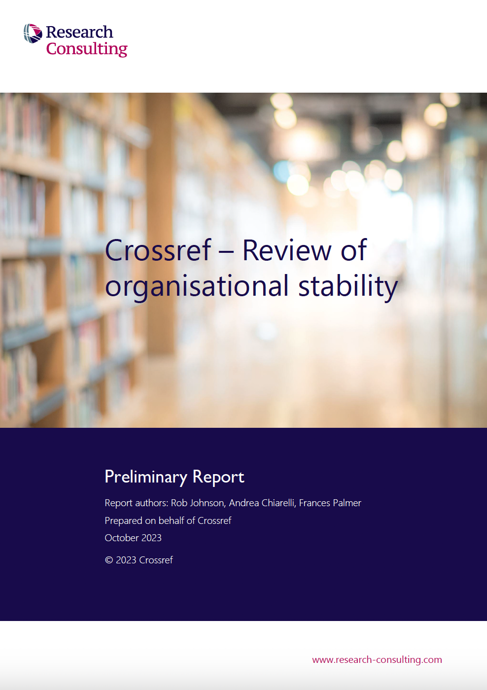 Cover image of PDF 'Review of Crossref Organisational Stability by Research Consulting'
