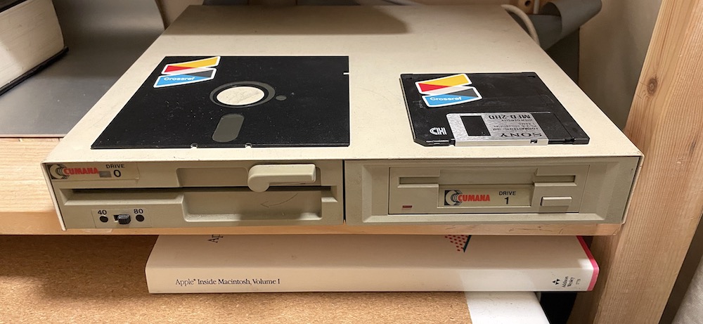 dual format floppy disk drive, with 5Â¼ inch and 3Â½ inch floppy disks