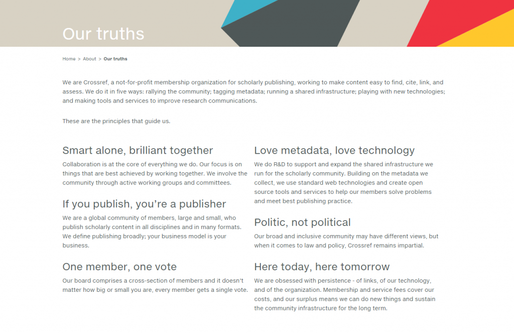 Crossref's Truths, taken from our forthcoming new website. 